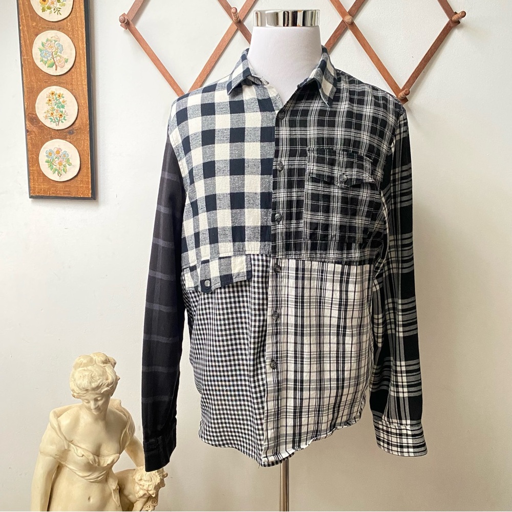Jon Stan NYC Black and White Mix Flannel Plaid Shirt